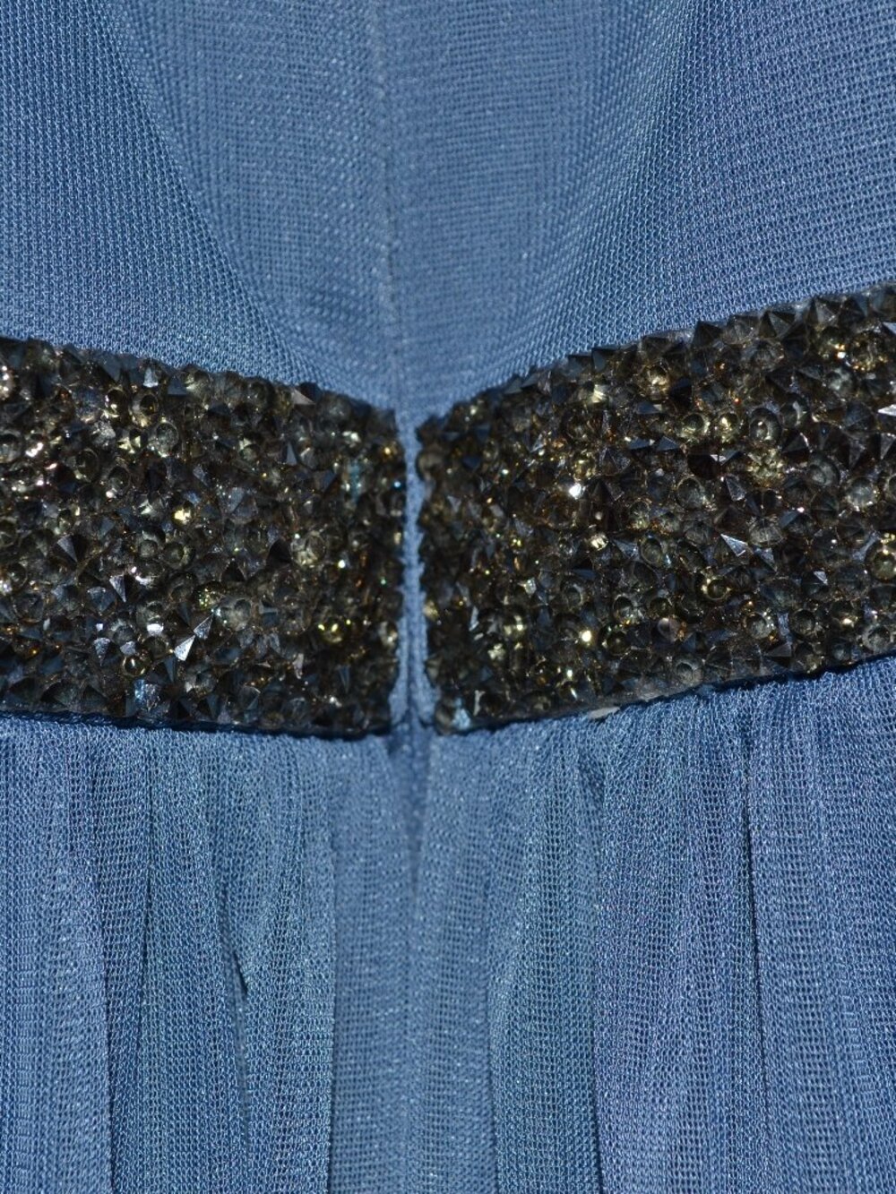 David’s Bridal Sky Blue Pleated Formal Gown Rhinestone Accent Dress - Picture 4 of 6